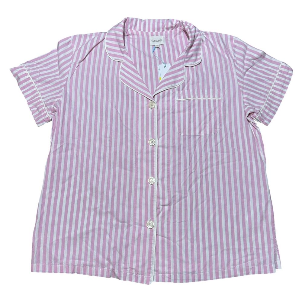 NWT BedHead PJs Pink & White Striped Short Sleeve Button Up Pajama Top, Medium